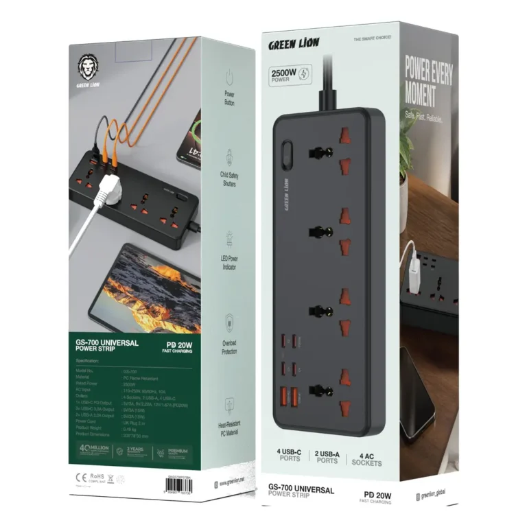 جعبه چندراهی برق و شارژر رومیزی گرین لاین Green Lion GS-700 یونیورسال مدل GNGS700PSTIBK