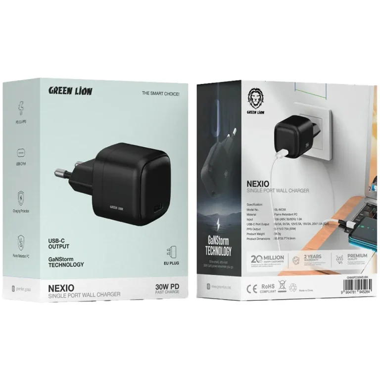 جعبه شارژر دیواری گرین لاین Green Lion Nexio با PD 30W مدل GNNXPD30WEUBK