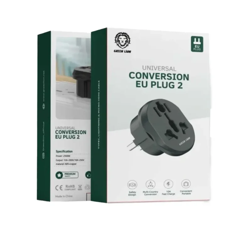 جعبه مبدل برق یونیورسال گرین لاین Green Lion EU Plug 2 مدل GNUVEUPLG2BK