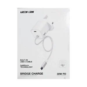شارژر گرین لاین Green Lion GaN توان ۳۰ وات با کابل سرخود مدل GNBRGAN30WWH