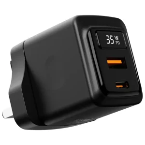 شارژر دیواری پرودو Porodo GaN دو پورت ۳۵ وات با نمایشگر توان هوشمند مدل PDFWCH073