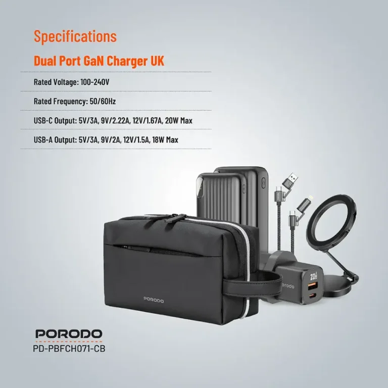 مشخصات پکیج شارژ ۶ در ۱ پرودو Porodo با پاوربانک، شارژر GaN و هولدر MagSafe