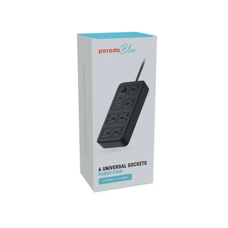 جعبه چندراهی برق ۶ خانه یونیورسال پرودو بلو Porodo Blue طول ۳ متر PB6ACPS1C3ABK