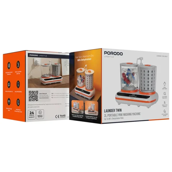 جعبه مینی ماشین لباسشویی قابل حمل دو مخزنه پرودو Lifestyle Launder Twin مدل PDLFSTHP200WH