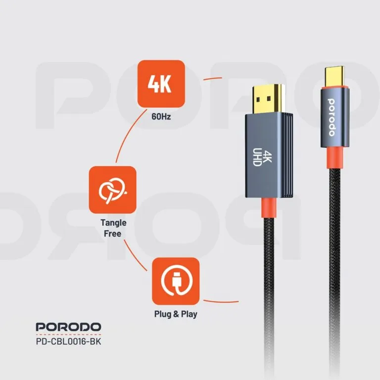 مشخصات کابل تبدیل USB-C به HDMI پرودو Porodo با پشتیبانی از 4K