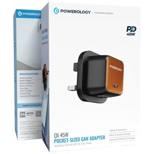 جعبه شارژر دیواری ۴۵ وات پاورولوژی Powerology QX GaN با فناوری GaN