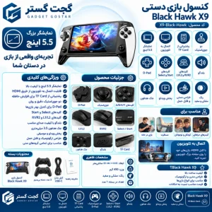 اینفوگرافیک کنسول بازی دستی Black Hawk X9 با نمایشگر ۵.۵ اینچی
