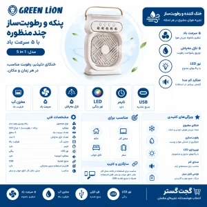 اینفوگرافیک پنکه و رطوبت‌ساز Multi Function Fan Humidifier