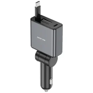 شارژر فندکی ۷۵ وات گرین لاین Green Lion مدل GNRT75WCCGY با کابل USB-C جمع‌شونده