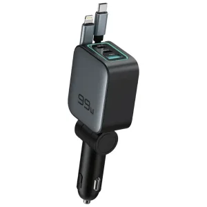 شارژر فندکی ۹۹ وات گرین لاین Green Lion مدل Retractable GL-CC26 با دو کابل جمع‌شونده