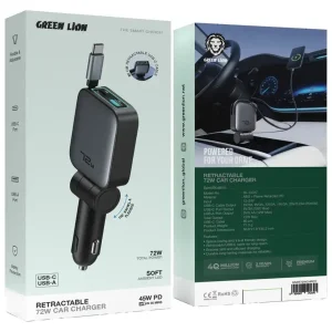 جعبه شارژر فندکی ۷۲ وات گرین لاین Greenlion با کابل USB-C و ۳ خروجی