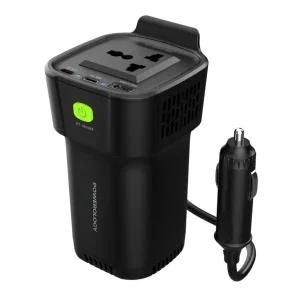 اینورتر فندکی پاورولوژی Powerology P150INVBK توان 150 وات با خروجی AC و USB-C PD