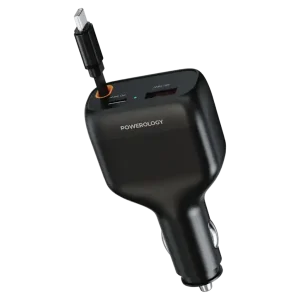 شارژر فندکی ۸۱ وات پاورولوژی Powerology Cyber مدل PCCSR027BK با کابل USB-C جمع‌شونده
