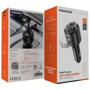 جعبه شارژر فندکی ۷۵ وات و خوشبوکننده هوا پرودو مدل MistCharge PDC40BK با کابل داخلی