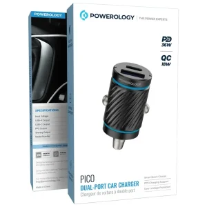 جعبه شارژر فندکی پاورولوژی Powerology Pico دو پورت با شارژ سریع PD 36W