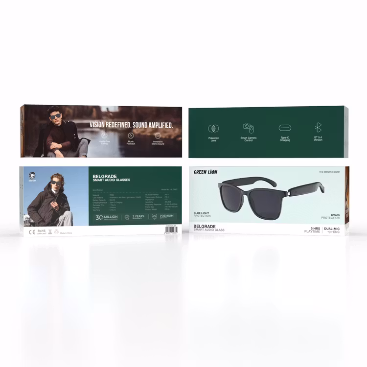 جعبه عینک هوشمند گرین لاین مدل بلگراد Belgrade Smart Audio Glasses GNBELSG22LSBK